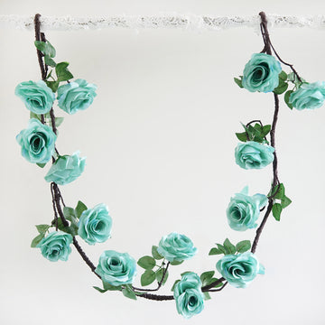 Elegant Aqua/Turquoise Artificial Silk Rose Hanging Flower Garland Vine 6ft