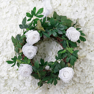 Versatile and Stunning White Real Touch Artificial Rose and Leaf Flower Garland Vine 6ft