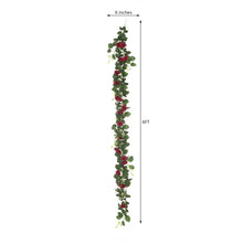 Floral backdrop décor and floral garlands: Silk burgundy flower garland with flexible wired flowers