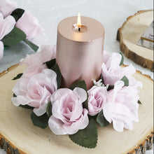 4 Pack Blush & Rose Gold Round Artificial Silk Rose Flower Candle Ring Wreaths#whtbkgd