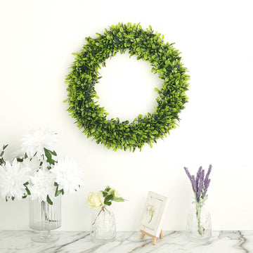 Add a Refreshing Touch to Your Decorations with Green Artificial Boxwood Leaf Wreaths