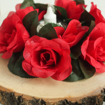 Versatile and Timeless: Red Artificial Silk Rose Flower Candle Ring