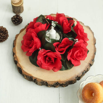 Create Unforgettable Memories with Red Artificial Silk Rose Flower Candle Ring