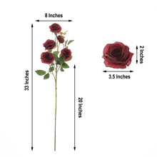 33 Inch Silk Burgundy Colored Rose Flower Tall Artificial Bush Stems 2 Bouquets 