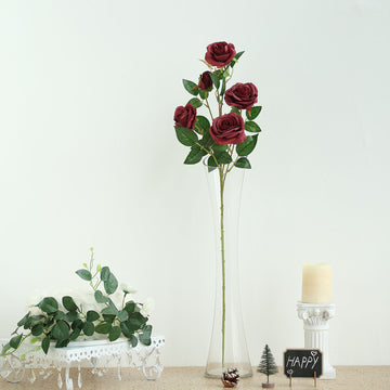 Add Elegance to Your Event with Burgundy Artificial Silk Rose Flower Bush Stems