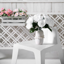 Artificial Velvet Like Fabric Rose Flower Bouquet Bush In White 12 Inch