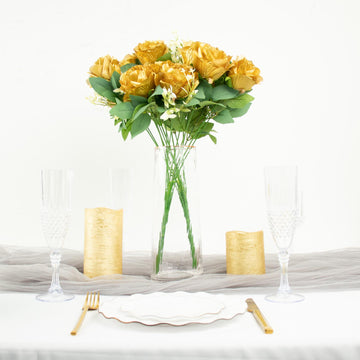 Add a Touch of Elegance with Gold Silk Rose Flower Arrangements
