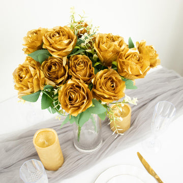 Transform Your Space with Gold Silk Rose Flower Arrangements