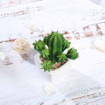 Elevate Your Event Décor with Classic White Ceramic Planter Pots and Artificial Cacti Succulent Plants