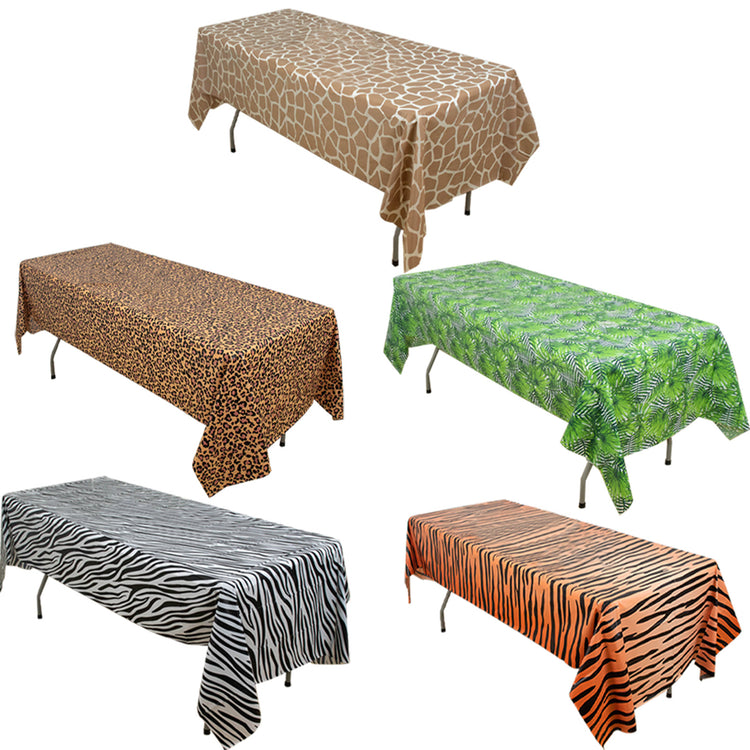 Set of 5 | 54x108inch Animal Safari Theme Waterproof Plastic Tablecloths#whtbkgd
