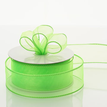 Add a Touch of Elegance with Apple Green Sheer Organza Wired Edge Ribbon