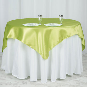Add a Pop of Elegance with the Apple Green Square Smooth Satin Table Overlay 60"x60"