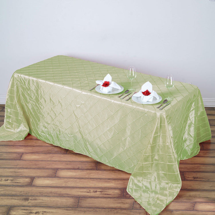 90 Inch x 132 Inch Taffeta Pintuck Rectangular Tablecloth In Apple Green
