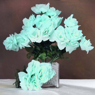 12 Bushes Aqua Artificial Premium Silk Blossomed Rose Flowers - Add Elegance to Your Event Decor