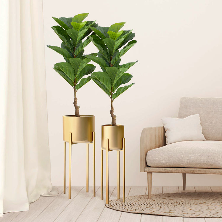 2 Pack of 3 Feet Artificial Fiddle Leaf Fig Tree Indoor Potted Planter