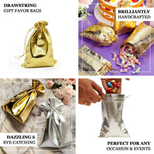 5 Inch x 7 Inch Silver Lame Metallic Polyester Shiny Fabric Drawstring Candy Pouch Gift Bags
