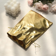 Metallic Gold Lame Polyester Shiny Fabric Drawstring Candy Pouch Gift Bags 5 Inch x 7 Inch