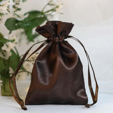 Chocolate Satin Drawstring Wedding Party Favor Gift Bags