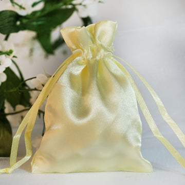 Yellow Satin Drawstring Wedding Party Favor Gift Bags - Pack of 12
