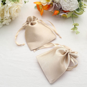 Beige Satin Drawstring Wedding Party Favor Gift Bags 4"x6" - Add Elegance to Your Event Decor