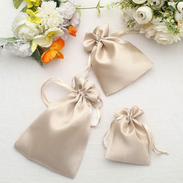 Beige Satin Drawstring Wedding Party Favor Gift Bags 4"x6" - The Perfect Addition to Your Party Supplies