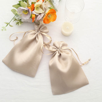 Beige Satin Drawstring Wedding Party Favor Gift Bags - Elegant and Versatile