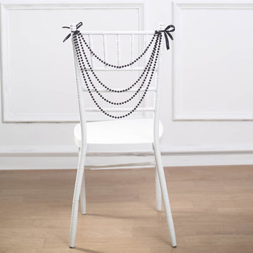 Black Gatsby Faux Pearl Beaded Wedding Chair Back Garland Sash