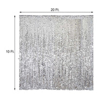 A silver sequined sparkle & sequin backdrop with measurements of 20 ft and 10 ft, perfect for room divider