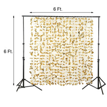 A gold foil backdrop with the measurements of 6 ft x 6 ft