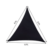 Black Stretch Spandex Triangle with measurements of 6 ft and 6 ft, used as ceiling drapes and sun shade sail