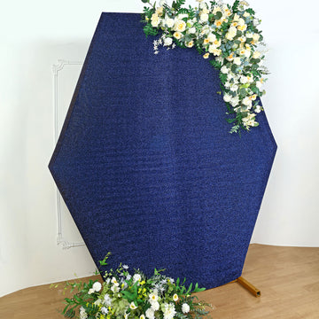 Add a Touch of Elegance to Your Event with the Navy Blue Metallic Shimmer Tinsel Spandex Hexagon Backdrop