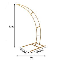 a gold metal arch with measurements including 6.5 ft and 39 inches, suitable for backdrop stands