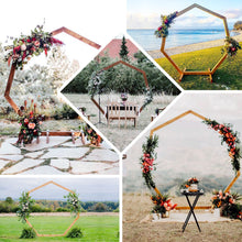 7ft Rustic Wooden Wedding Arch, Heptagonal Photo Backdrop Stand