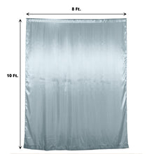 A dusty blue satin backdrop curtain with measurements of 8 ft and 10 ft, perfect for room divider, solid backdrop curtain & dividers