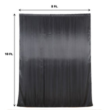 A solid black satin curtain with measurements of 8 ft and 10 ft, perfect as a room divider, backdrop curtain, and divider