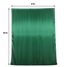 A solid hunter emerald green satin curtain with measurements of 8 ft and 10 ft, perfect for a room divider