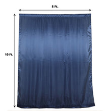 A navy blue satin curtain with measurements of 8 ft and 10 ft, perfect for a room divider, solid backdrop curtain & dividers