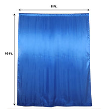 A royal blue satin curtain with measurements of 8 ft and 10 ft, perfect for a room divider, solid backdrop curtain, and dividers.