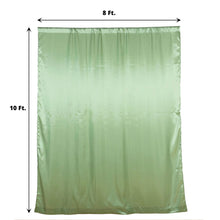 A solid sage green satin curtain with measurements of 8 ft and 10 ft, perfect for a room divider, solid backdrop curtain & dividers