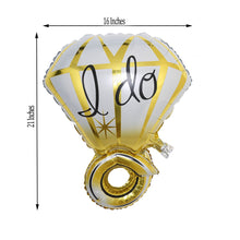 A white and gold foil mylar wedding ring balloon that says i do
