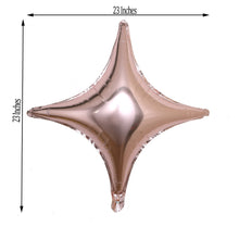A rose gold foil mylar star balloon that is 23 inches in length