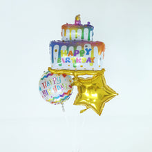 Happy Birthday Cake Round And Gold Star Birthday Balloon Bouquet