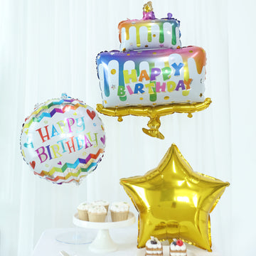 Colorful Happy Birthday Cake Mylar Foil Balloon Set