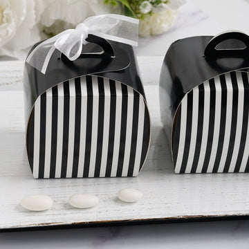 Elegant Black/White Striped Cupcake Candy Treat Gift Boxes
