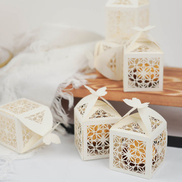 Ivory Butterfly Top Laser Cut Lace Favor Candy Gift Boxes - Add Elegance and Charm to Your Special Occasions