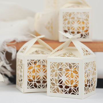 Bulk Ivory Butterfly Top Laser Cut Lace Favor Candy Gift Boxes - Perfect for Wedding Favors and More