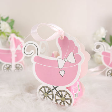 Pink Baby Paper Stroller Party Favor Gift Boxes