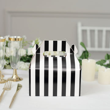 Versatile White/Black Striped Party Favor Gift Tote Gable Box Bags