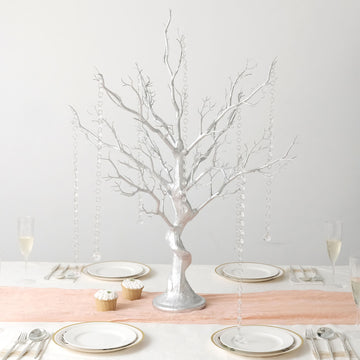 Elevate Your Event Decor with the Metallic Silver Manzanita Centerpiece Tree