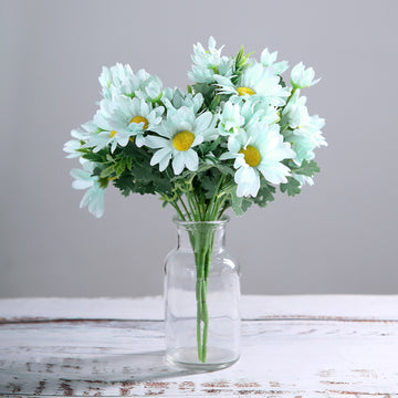 4 Bushes Baby Blue Artificial Silk Daisy Flower Bouquet Branches 11"